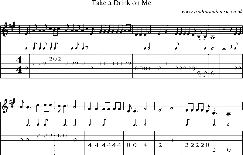 Guitar Tab and Sheet Music for Take A Drink On Me