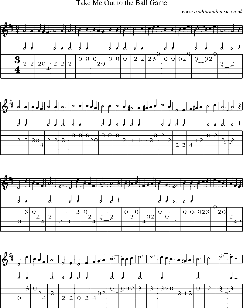 Guitar Tab And Sheet Music For Take Me Out To The Ball Game