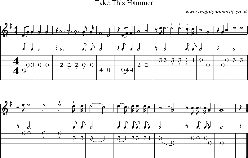 Guitar Tab and Sheet Music for Take This Hammer