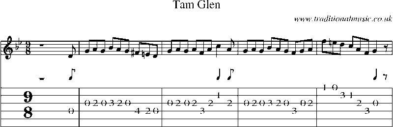 Guitar Tab and Sheet Music for Tam Glen