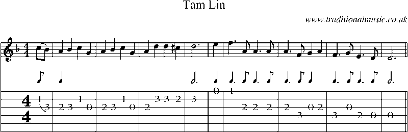 Guitar Tab and Sheet Music for Tam Lin(1)
