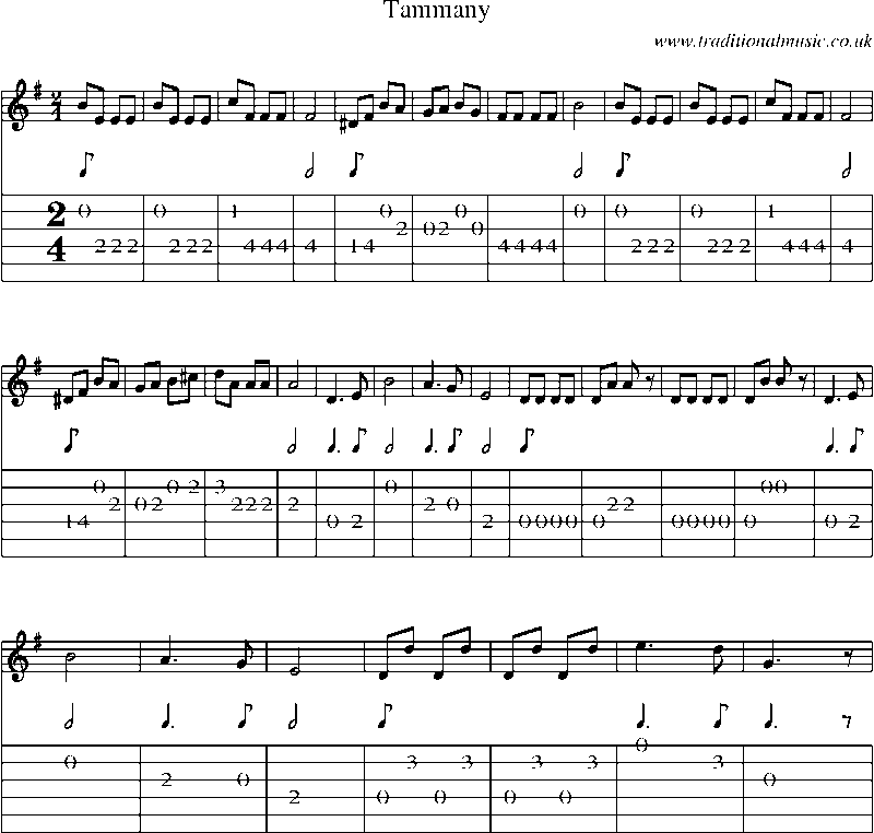 Guitar Tab and Sheet Music for Tammany
