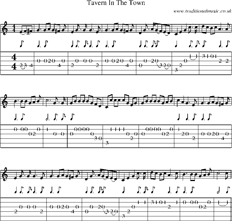 Guitar Tab and Sheet Music for Tavern In The Town