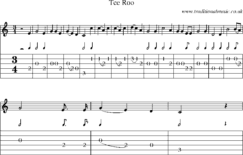 Guitar Tab and Sheet Music for Tee Roo
