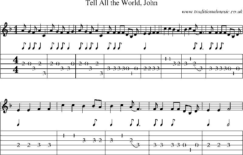Guitar Tab and Sheet Music for Tell All The World, John
