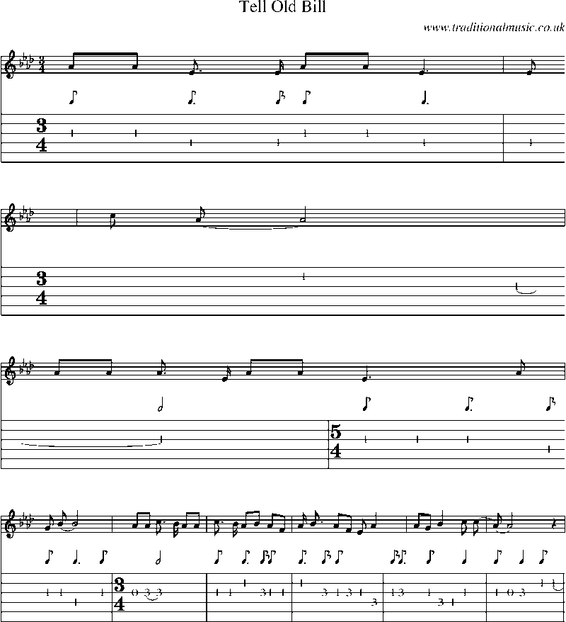 Guitar Tab and Sheet Music for Tell Old Bill