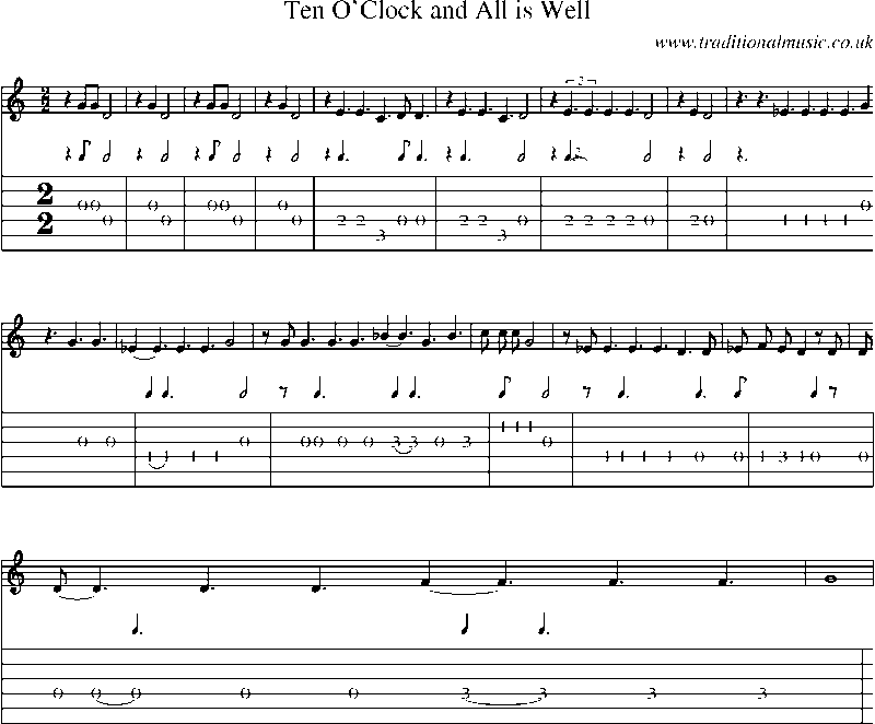 Guitar Tab and Sheet Music for Ten O'clock And All Is Well