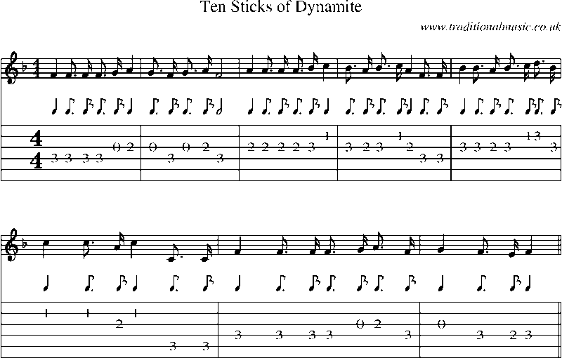 Guitar Tab and Sheet Music for Ten Sticks Of Dynamite