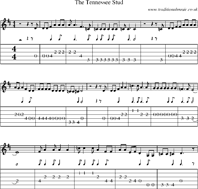 Guitar Tab and Sheet Music for The Tennessee Stud