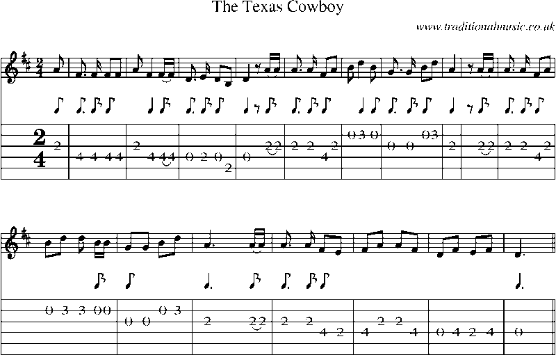 Guitar Tab and Sheet Music for The Texas Cowboy