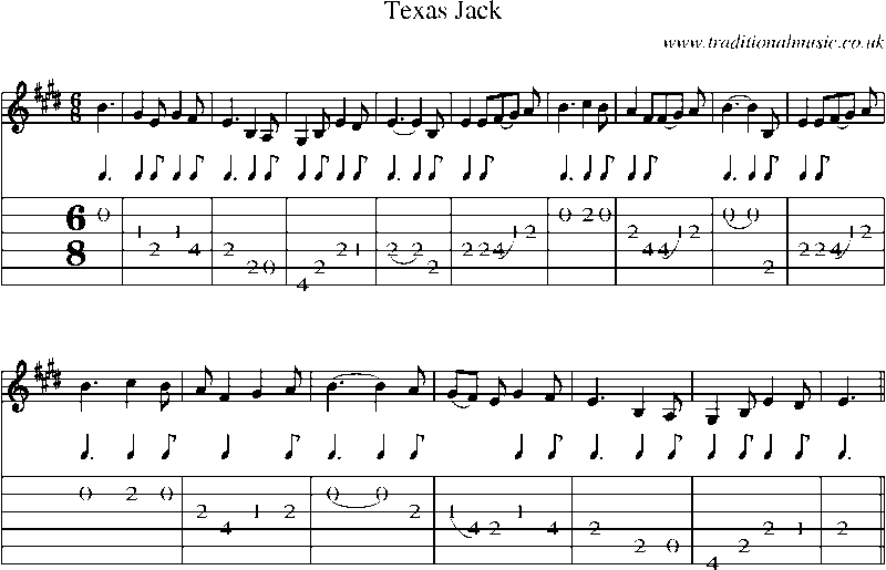 Guitar Tab and Sheet Music for Texas Jack