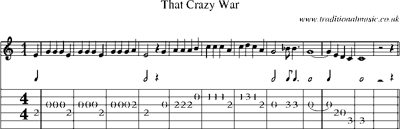 Guitar Tab and Sheet Music for That Crazy War