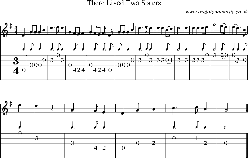 Guitar Tab and Sheet Music for There Lived Twa Sisters