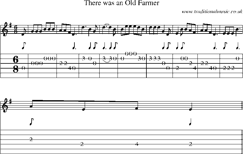 Guitar Tab and Sheet Music for There Was An Old Farmer