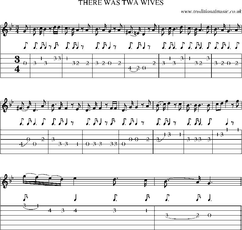 Guitar Tab and Sheet Music for There Was Twa Wives