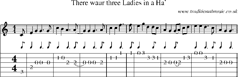 Guitar Tab and Sheet Music for There Waur Three Ladies In A Ha'