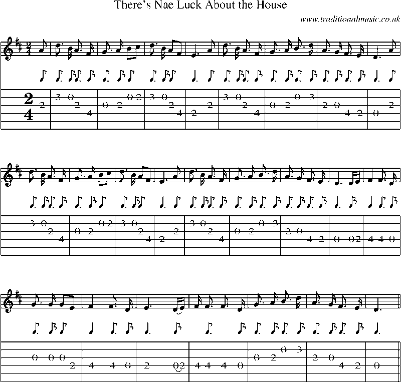 Guitar Tab and Sheet Music for There's Nae Luck About The House