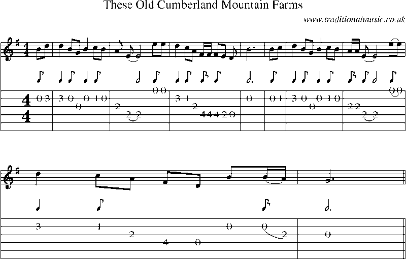 Guitar Tab and Sheet Music for These Old Cumberland Mountain Farms