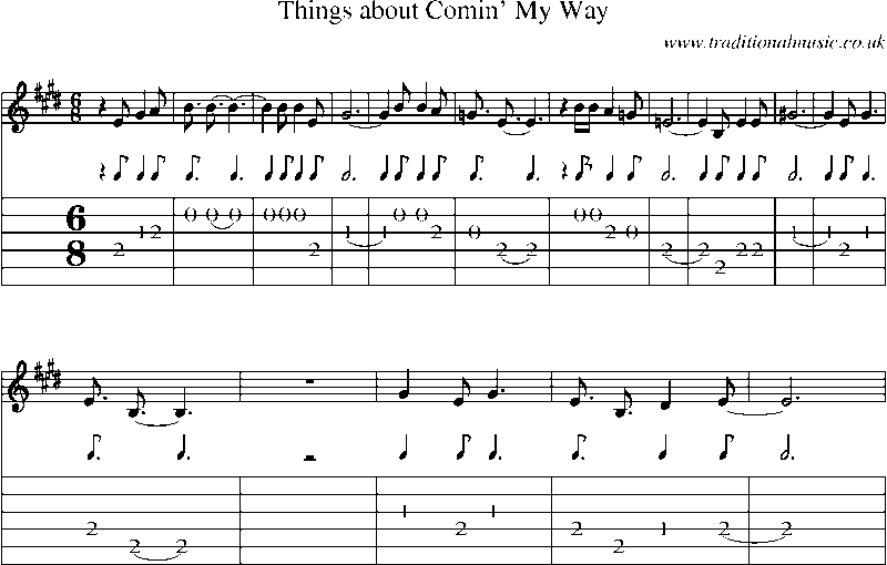 Guitar Tab and Sheet Music for Things About Comin' My Way