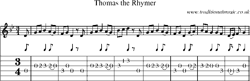 Guitar Tab and Sheet Music for Thomas The Rhymer
