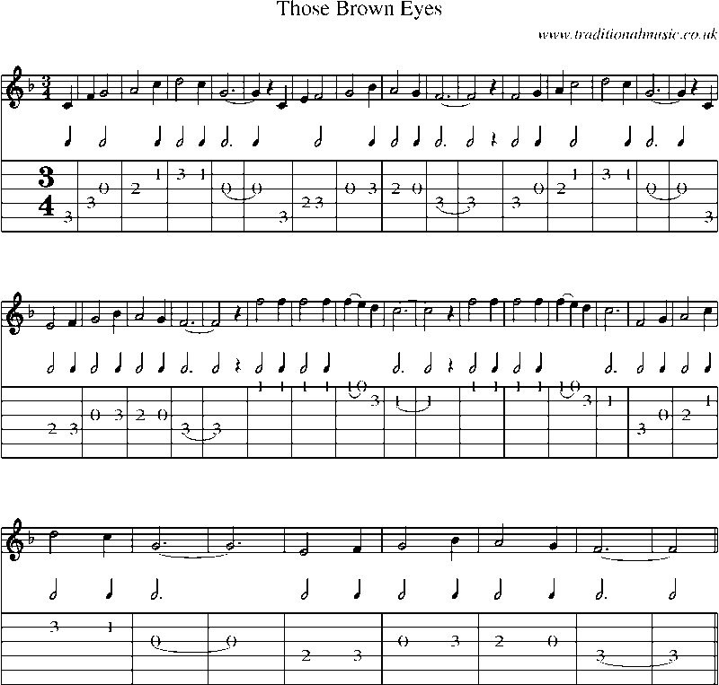 Guitar Tab and Sheet Music for Those Brown Eyes
