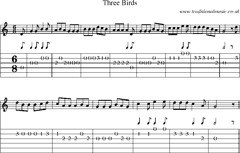 Guitar Tab and Sheet Music for Three Birds