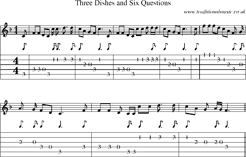 Guitar Tab and Sheet Music for Three Dishes And Six Questions