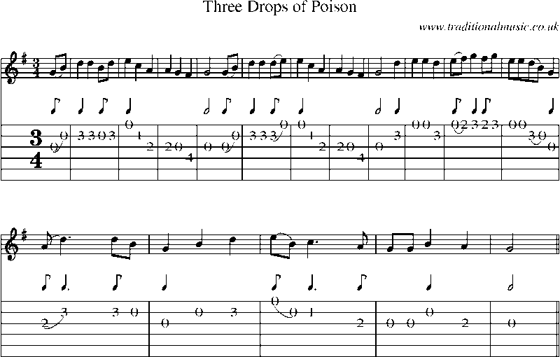 Guitar Tab and Sheet Music for Three Drops Of Poison