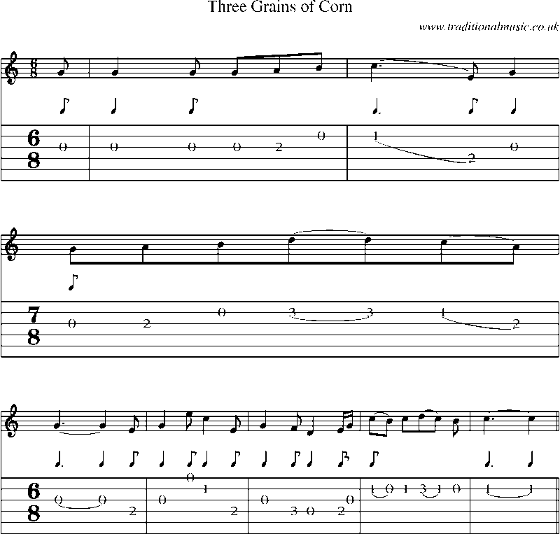 Guitar Tab and Sheet Music for Three Grains Of Corn