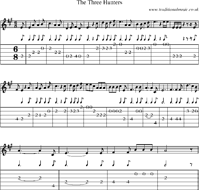 Guitar Tab and Sheet Music for The Three Hunters