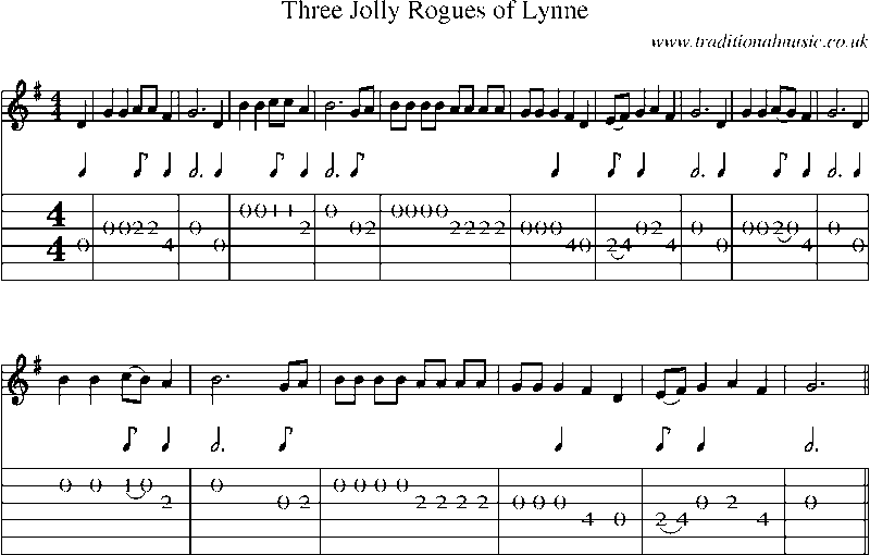 Guitar Tab and Sheet Music for Three Jolly Rogues Of Lynne