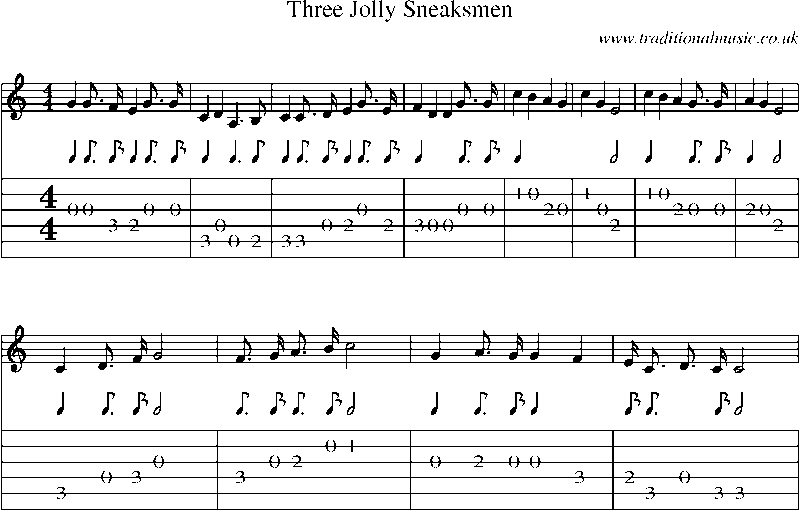 Guitar Tab and Sheet Music for Three Jolly Sneaksmen