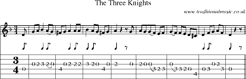 Guitar Tab and Sheet Music for The Three Knights