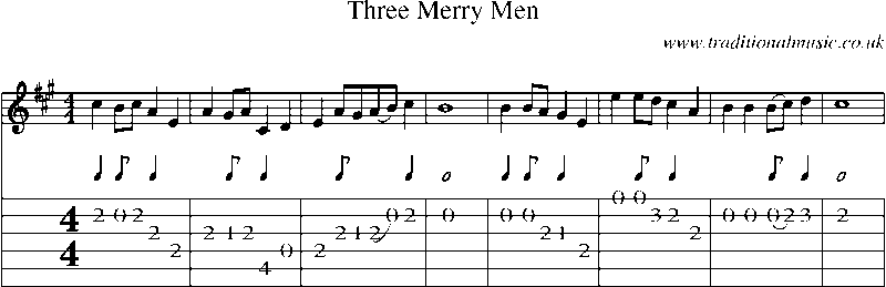 Guitar Tab and Sheet Music for Three Merry Men