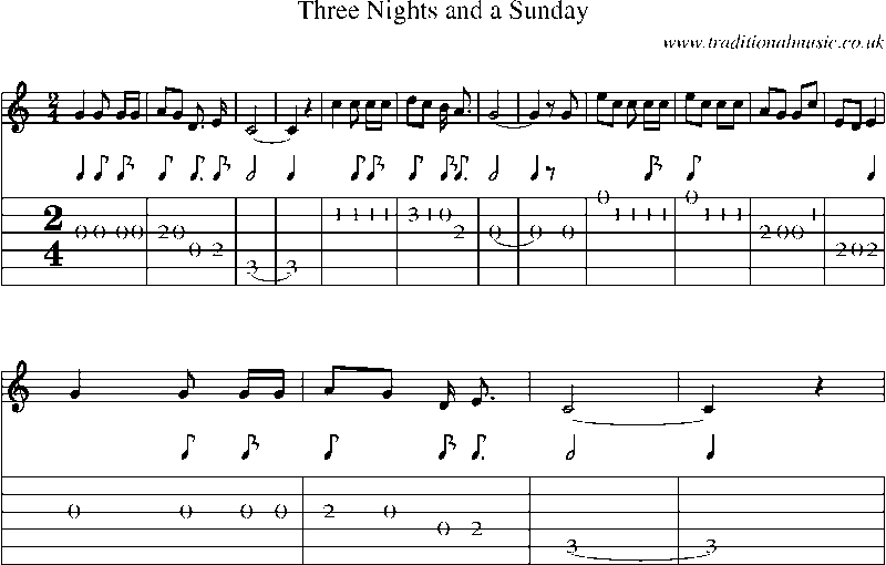 Guitar Tab and Sheet Music for Three Nights And A Sunday