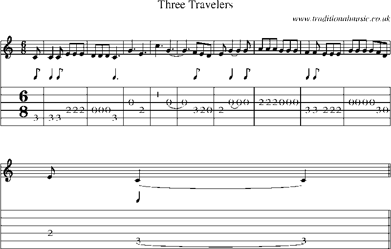 Guitar Tab and Sheet Music for Three Travelers