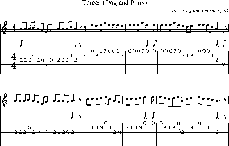 Guitar Tab and Sheet Music for Threes (dog And Pony)
