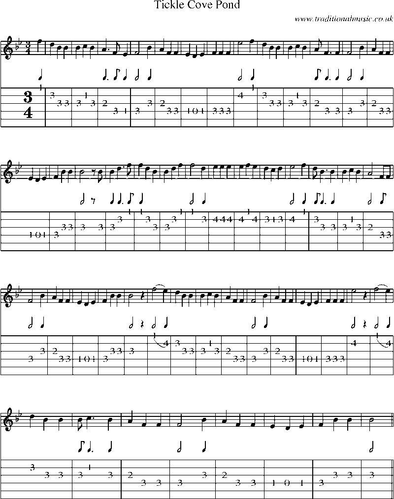 Guitar Tab and Sheet Music for Tickle Cove Pond
