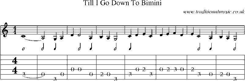 Guitar Tab and Sheet Music for Till I Go Down To Bimini