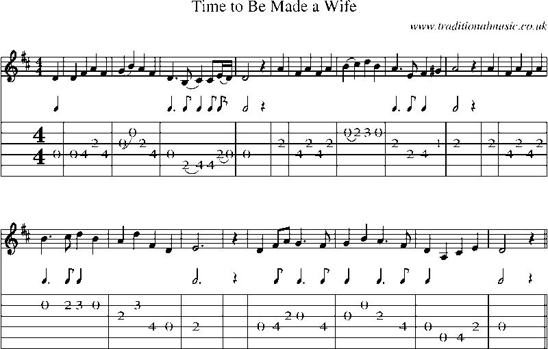 Guitar Tab and Sheet Music for Time To Be Made A Wife