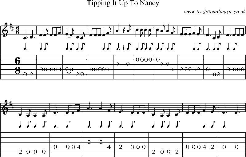 Guitar Tab and Sheet Music for Tipping It Up To Nancy