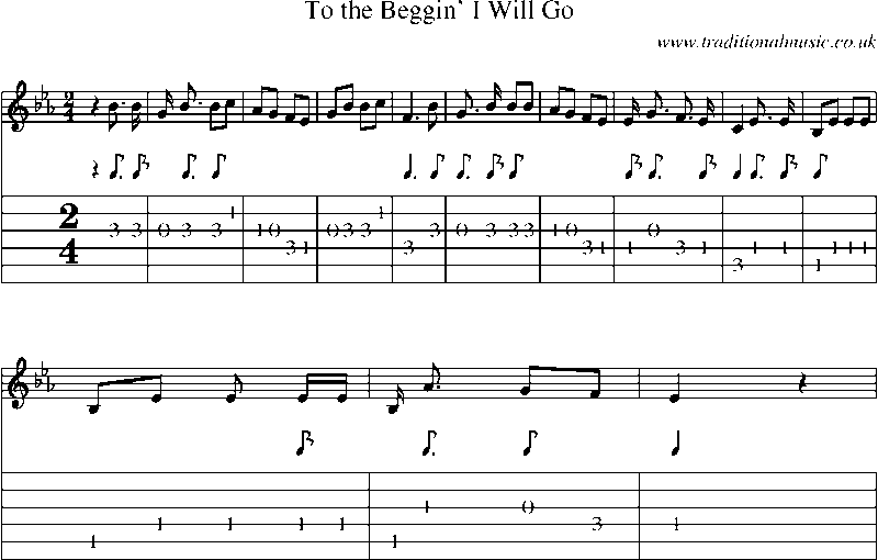 Guitar Tab and Sheet Music for To The Beggin' I Will Go