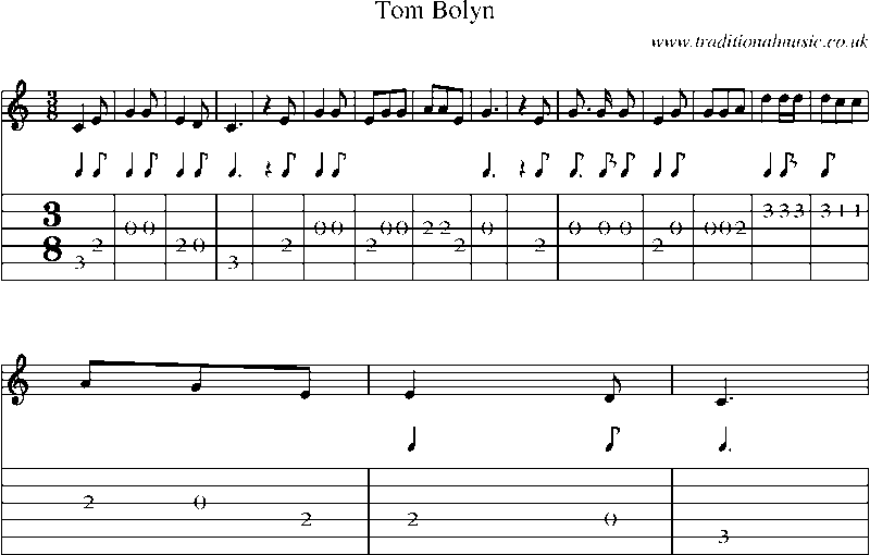 Guitar Tab and Sheet Music for Tom Bolyn