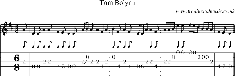 Guitar Tab and Sheet Music for Tom Bolynn(1)