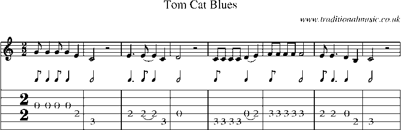 Guitar Tab and Sheet Music for Tom Cat Blues