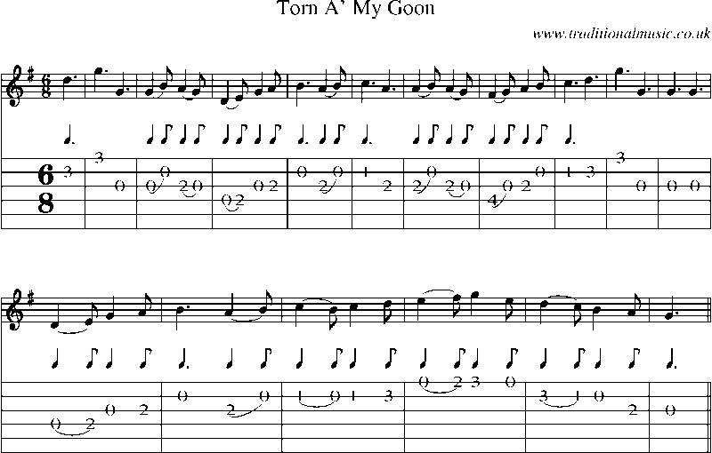 Guitar Tab and Sheet Music for Torn A' My Goon