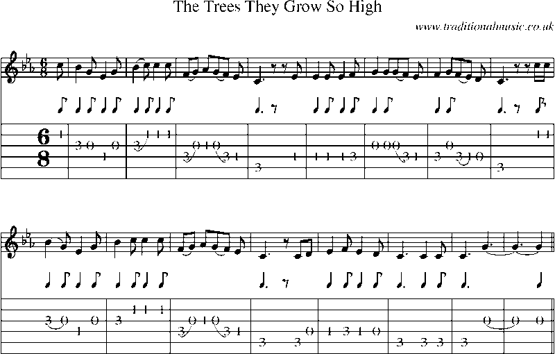 Guitar Tab and Sheet Music for The Trees They Grow So High