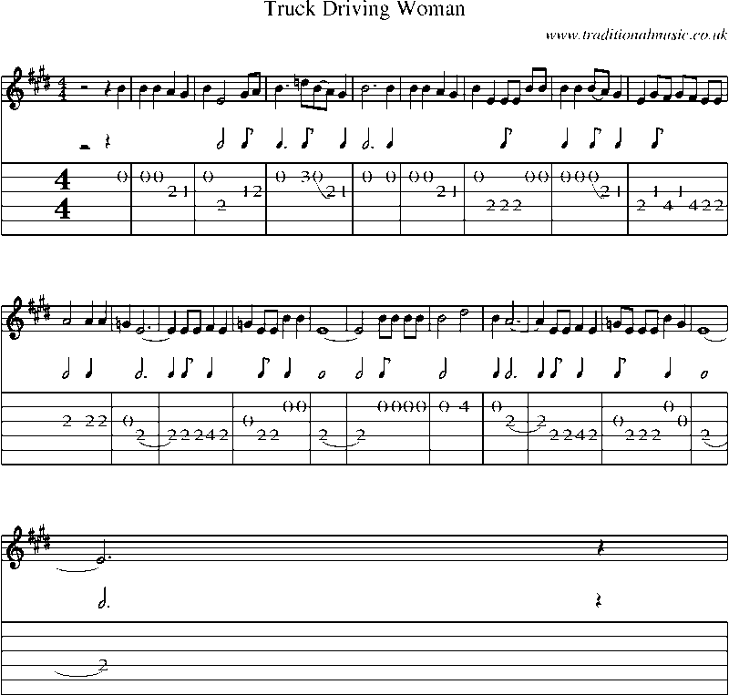 Guitar Tab and Sheet Music for Truck Driving Woman