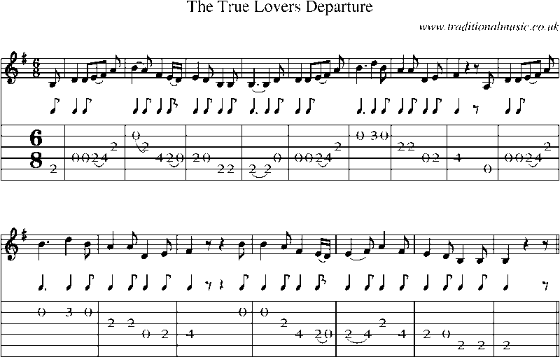 Guitar Tab and Sheet Music for The True Lovers Departure