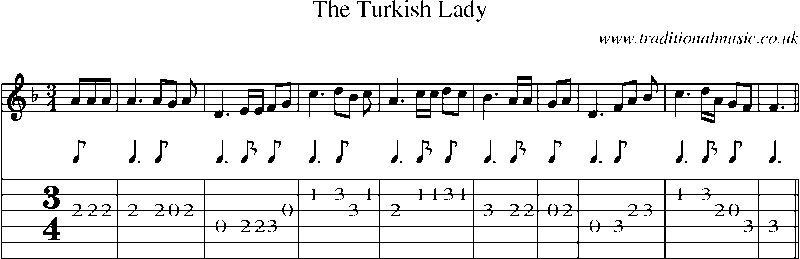 Guitar Tab and Sheet Music for The Turkish Lady